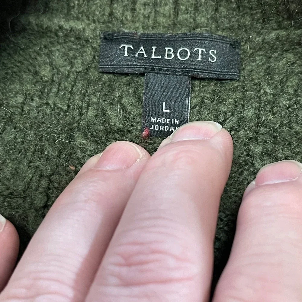 Talbots‎ Women's Large Olive Rolled Hem Mock Neck Cabled Acrylic Blend Sweater